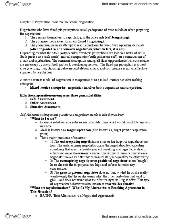 BUS 485 Chapter Notes - Chapter 2: Reactive Devaluation, Best Alternative To A Negotiated Agreement, Reservation Price thumbnail