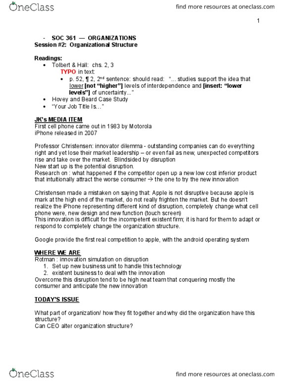 SOC361H5 Lecture Notes - Lecture 2: New Start, Where We Are, Plum Pudding Model thumbnail