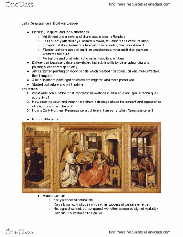 ARTH 222 Lecture Notes - Lecture 3: Mérode Altarpiece, Robert Campin, Tempura thumbnail