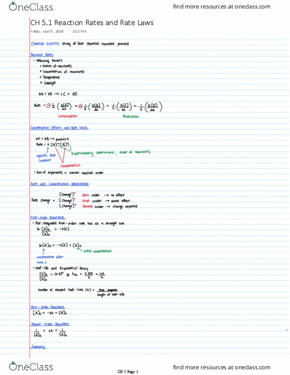 Chemistry 1302A/B Chapter Notes - Chapter 5: Arrhenius Equation thumbnail