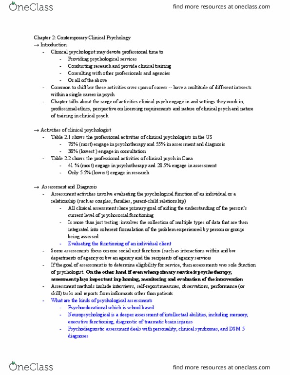 PSYC 365 Chapter Notes - Chapter 2: Clinical Psychology, Psychoeducation, Psychological Intervention thumbnail