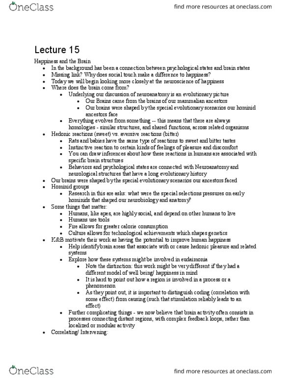 SOC SCI H1E Lecture Notes - Lecture 15: Neuroanatomy, Eudaimonia, Neuroscience thumbnail