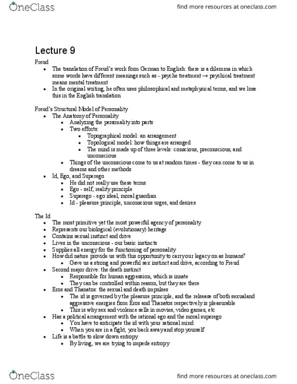 SOC SCI H1F Lecture Notes - Lecture 9: Ego Ideal, Reality Principle, Yucca Brevifolia thumbnail