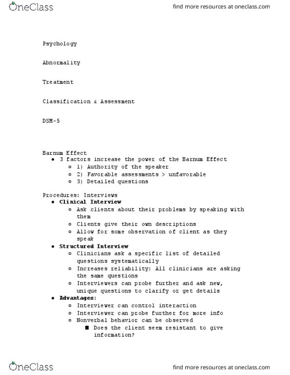 PSYCH 212 Lecture Notes - Lecture 10: Barnum Effect, Dsm-5 thumbnail