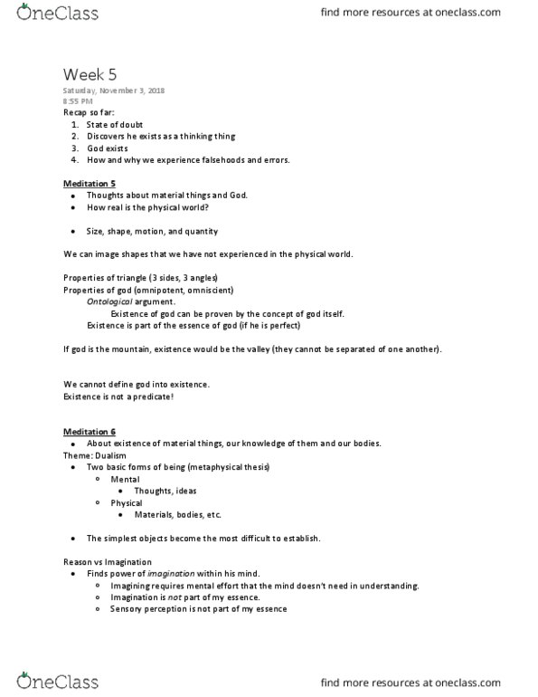 PHIL 1 Lecture Notes - Lecture 5: Ontological Argument, Omnipotence, Perception thumbnail