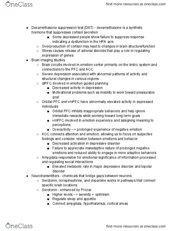 PSYCH 127A Chapter Notes - Chapter 5.7: Dexamethasone Suppression Test, Bipolar Disorder, Limbic System thumbnail