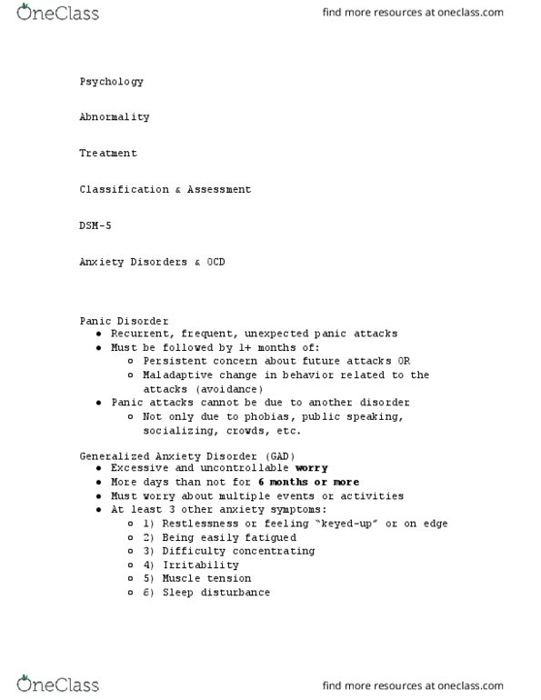 PSYCH 212 Lecture Notes - Lecture 44: Generalized Anxiety Disorder, Panic Disorder, Social Anxiety Disorder thumbnail