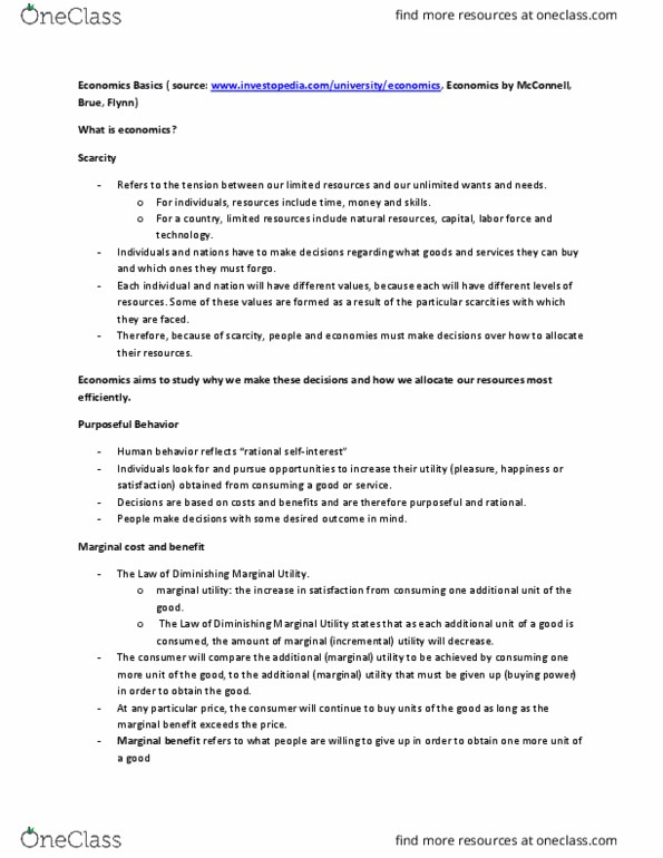 ECE 109 Lecture Notes - Lecture 4: Marginal Utility, Marginal Cost, Opportunity Cost thumbnail