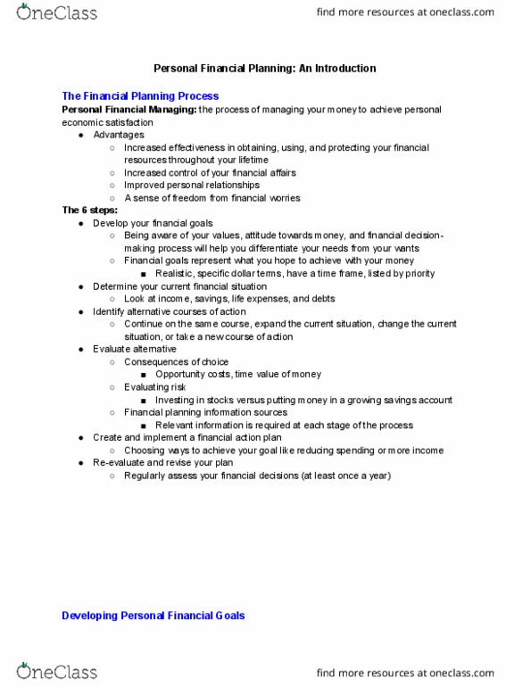 MCS 2100 Lecture Notes - Financial Plan, Savings Account, Opportunity Cost thumbnail