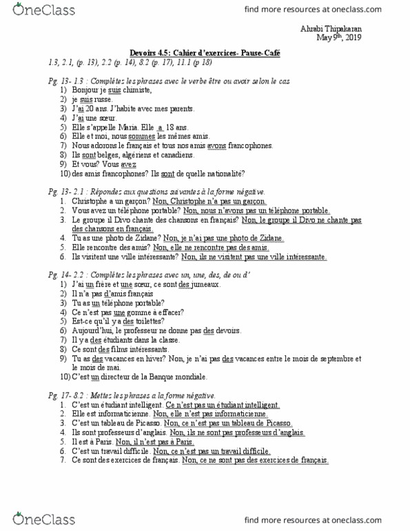 FR 1020 Chapter 4: FR 1020- Devoirs 4.5 (May 9) thumbnail