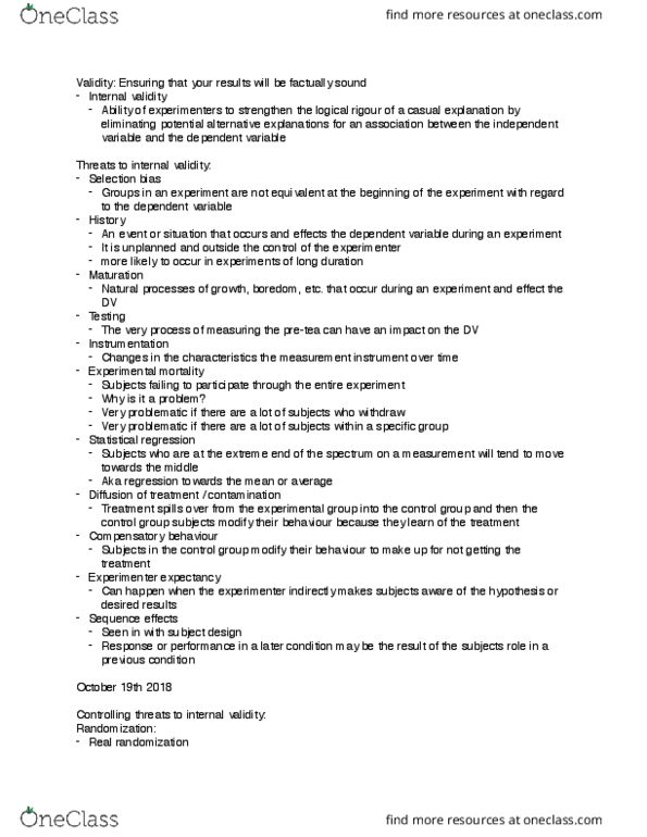 KP290 Lecture Notes - Lecture 16: Internal Validity, Selection Bias, Field Experiment thumbnail