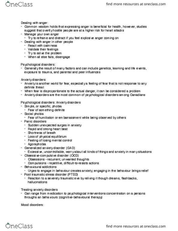 KP231 Lecture Notes - Lecture 8: Posttraumatic Stress Disorder, Generalized Anxiety Disorder, Mood Disorder thumbnail