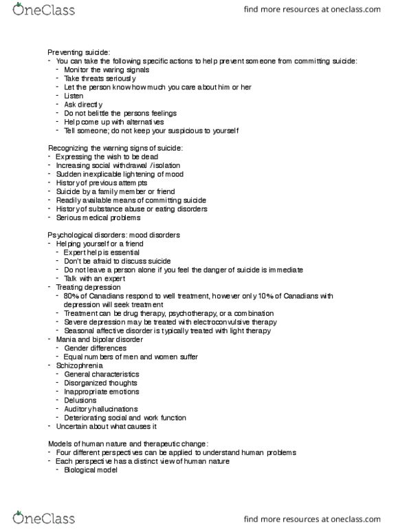 KP231 Lecture Notes - Lecture 9: Seasonal Affective Disorder, Auditory Hallucination, Bipolar Disorder thumbnail