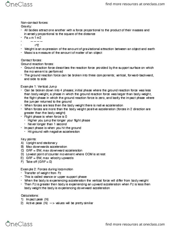 KP251 Lecture Notes - Lecture 7: Ground Reaction Force, Vertical Jump, Earth Mass thumbnail