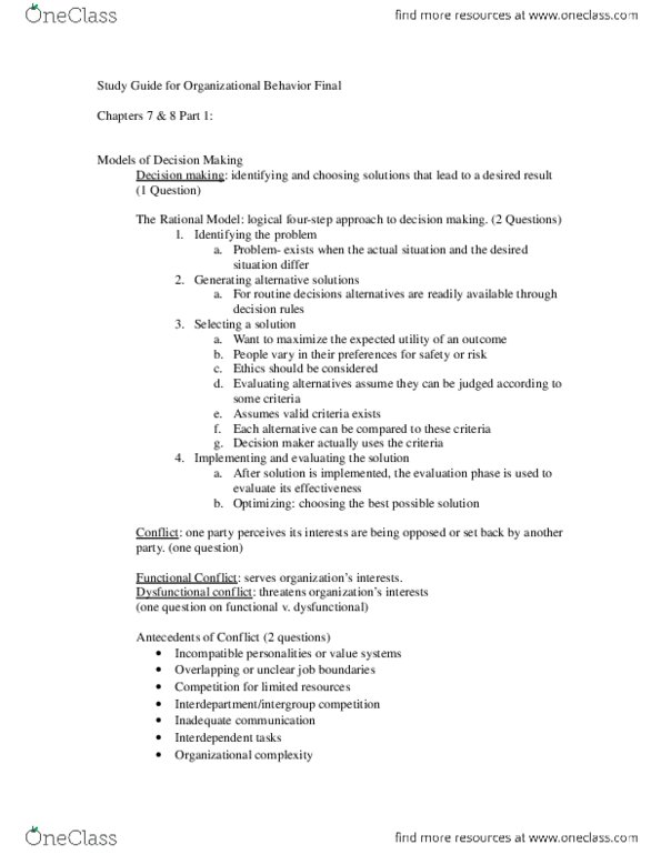 MGMT1021 Chapter Notes - Chapter 7-9: Brainstorming, Assertiveness, Satisficing thumbnail