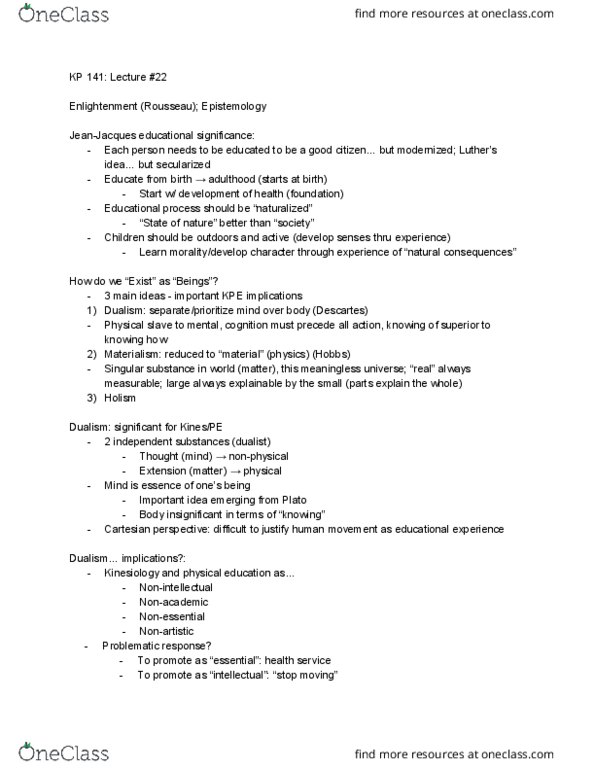 KP141 Lecture Notes - Lecture 22: Materialism thumbnail