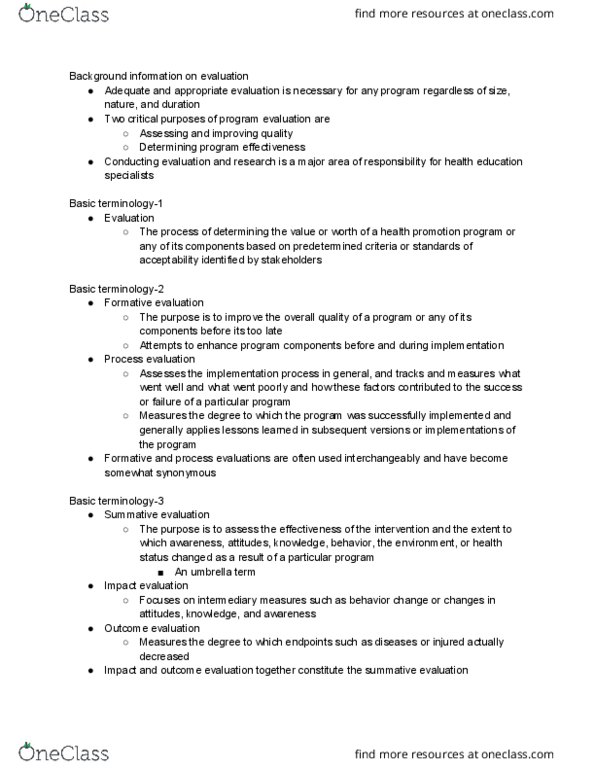 HSC 488 Lecture Notes - Lecture 1: Summative Assessment, Impact Evaluation, Health Promotion thumbnail