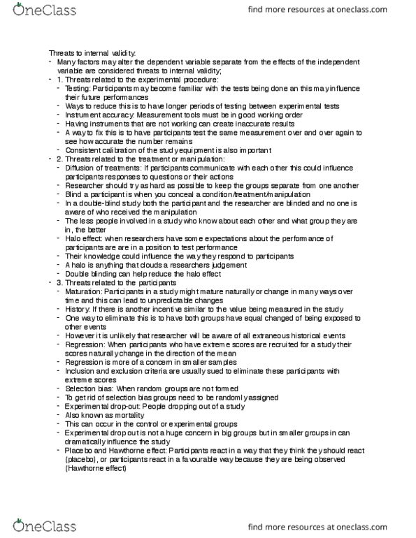 KP290 Chapter Notes - Chapter 3: Internal Validity, Dependent And Independent Variables, Interval Training thumbnail