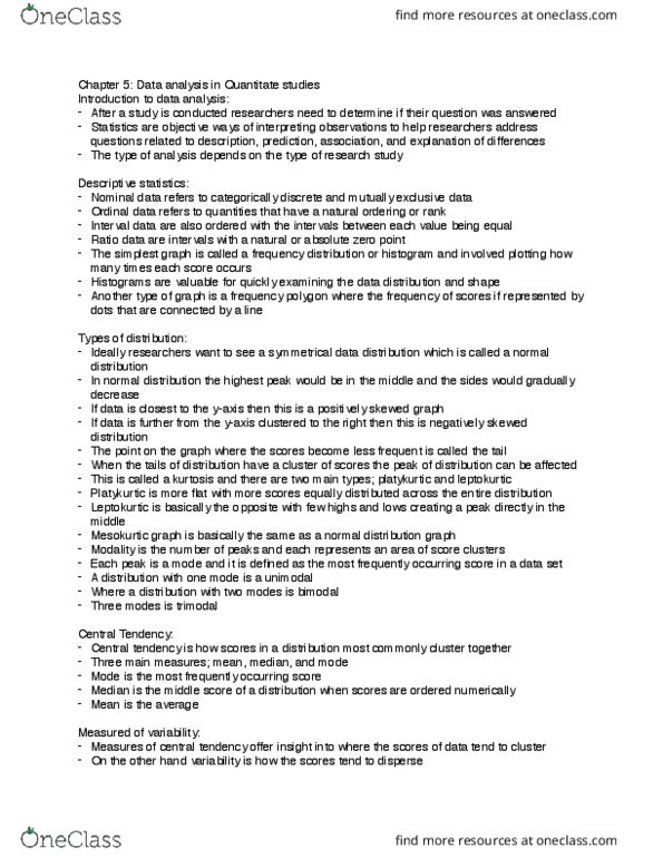 KP290 Chapter Notes - Chapter 5: Kurtosis, Frequency Distribution, Central Tendency thumbnail