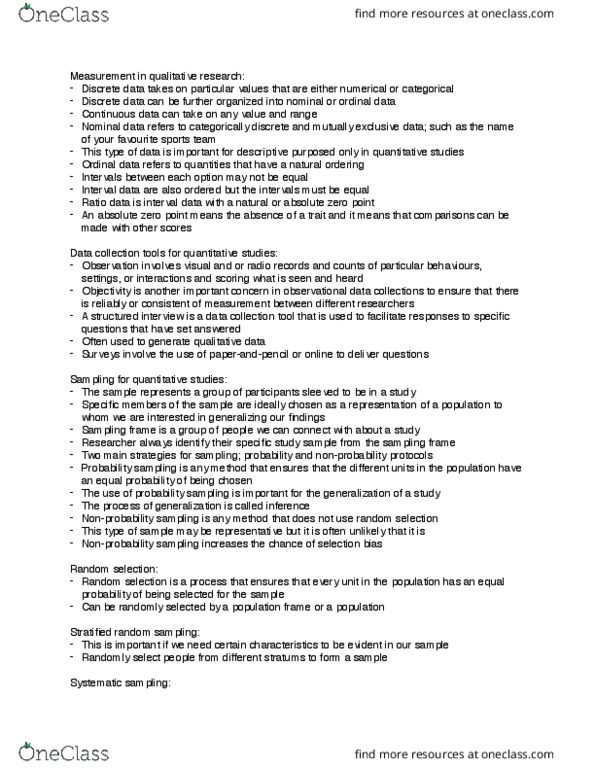 KP290 Chapter Notes - Chapter 4: Nonprobability Sampling, Sampling Frame, Systematic Sampling thumbnail