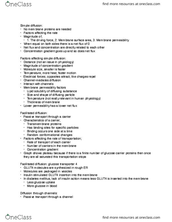 KP290 Lecture Notes - Lecture 6: Glut4, Facilitated Diffusion, Glucose Transporter thumbnail