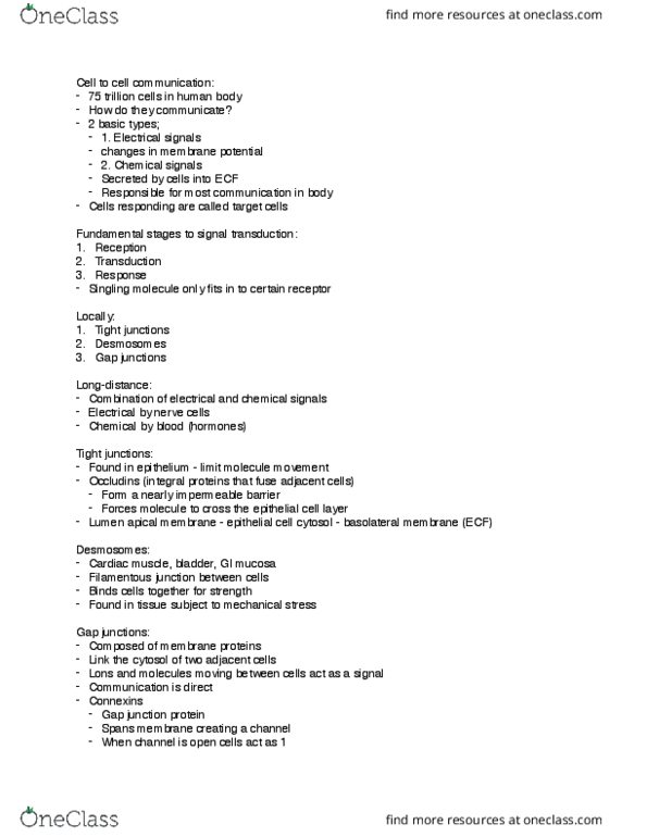 KP290 Lecture Notes - Lecture 2: Signal Transduction, Epithelium, Cardiac Muscle thumbnail