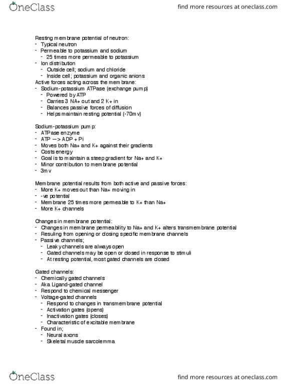 KP290 Lecture Notes - Lecture 14: Membrane Potential, Resting Potential, Skeletal Muscle thumbnail