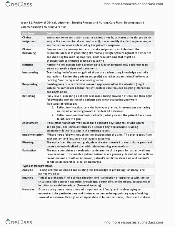 NURSING 1J02 Lecture Notes - Nursing Assessment, Nursing Process, Nursing Diagnosis thumbnail