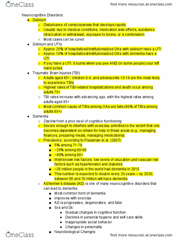L33 Psych 326 Lecture Notes - Lecture 8: Dsm-5, Traumatic Brain Injury, Substance Intoxication thumbnail