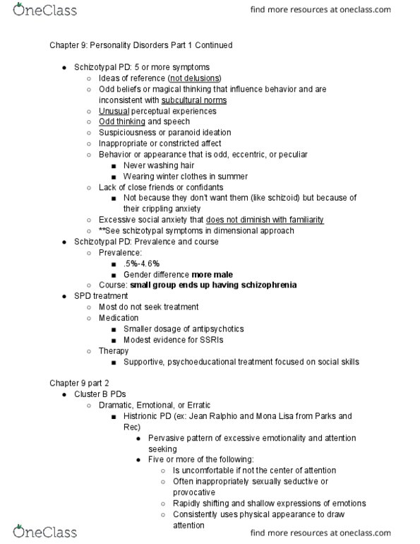 L33 Psych 354 Lecture Notes - Lecture 8: Schizotypal Personality Disorder, Social Anxiety Disorder, Magical Thinking thumbnail