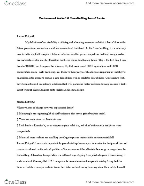 ENV S 194GB Lecture Notes - Lecture 8: Green Building, Salad Bar, Compost thumbnail