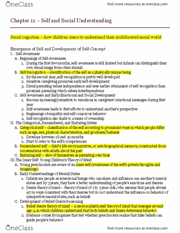 PSY 304 Chapter Notes - Chapter 11: Autobiographical Memory, Social Cognition, Identity Formation thumbnail