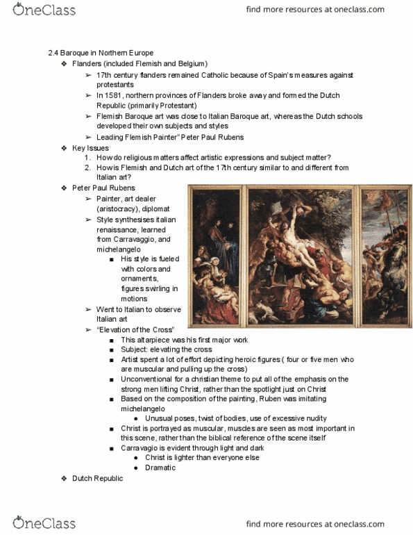 ARTH 222 Lecture Notes - Lecture 8: Peter Paul Rubens, Italian Baroque Art, Protestantism thumbnail