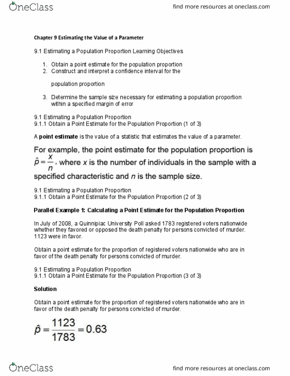 MATH 321 Lecture Notes - Lecture 45: Point Estimation, Confidence Interval, Sample Size Determination thumbnail