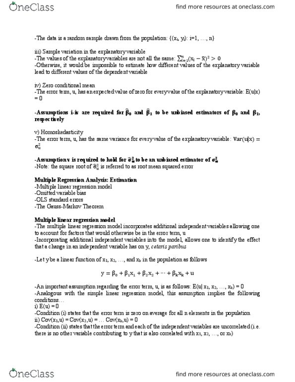 ECO 410 Lecture Notes - Lecture 6: Linear Regression, Simple Linear Regression, Dependent And Independent Variables thumbnail