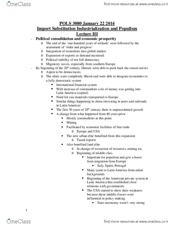 POLS 3080 Lecture : POLS 3080 January 22 2014 Lecture III.docx thumbnail