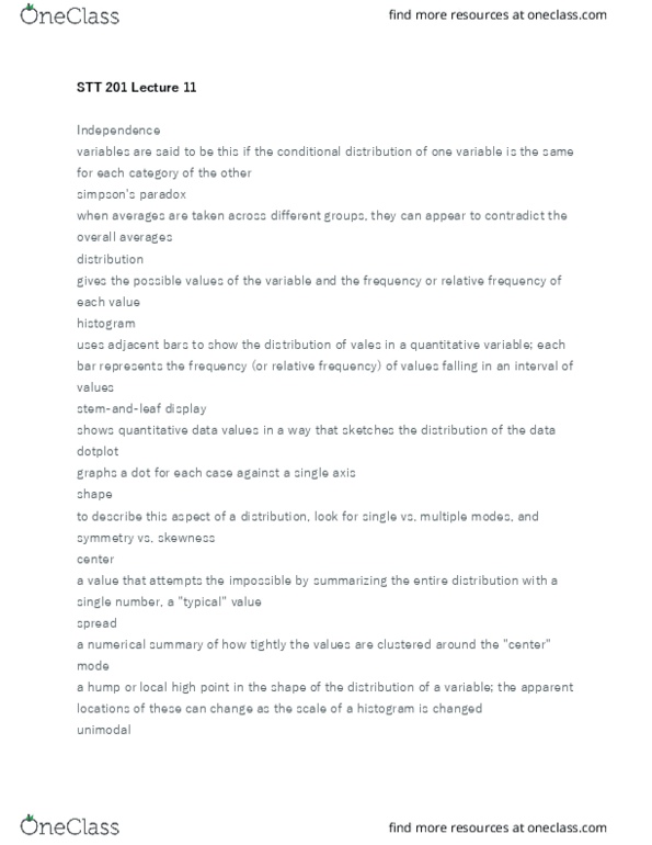 STT 201 Lecture Notes - Lecture 11: Unimodality, Box Plot, Interquartile Range thumbnail