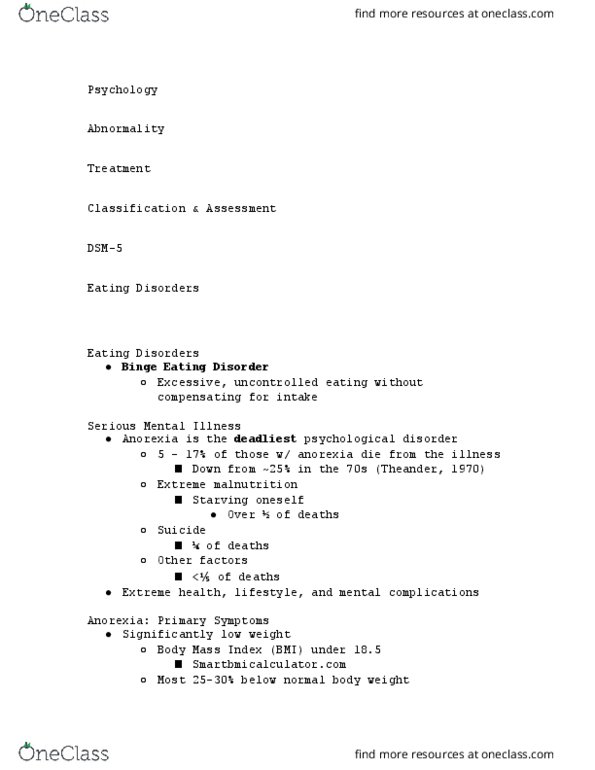 PSYCH 212 Lecture Notes - Lecture 36: Body Mass Index, Binge Eating Disorder, Dsm-5 thumbnail