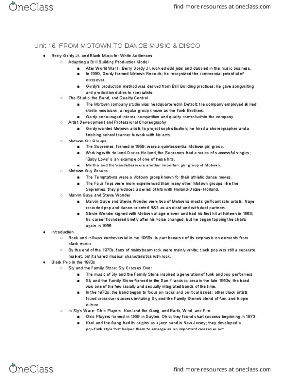 MUSC 222 Lecture Notes - Lecture 16: Berry Gordy, Stevie Wonder, Ohio Players thumbnail