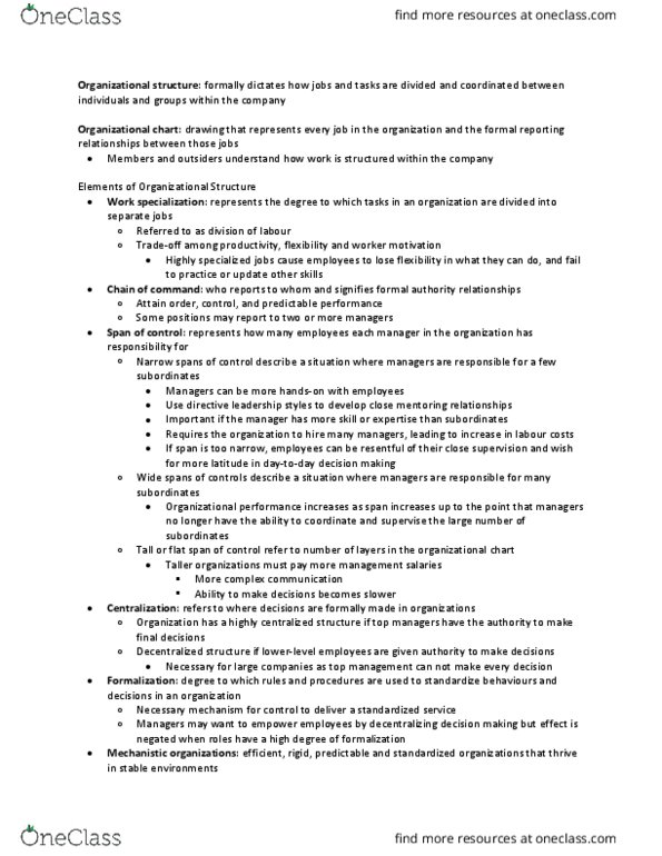 AFM280 Chapter Notes - Chapter 14: Organizational Chart, Job Performance, Organizational Structure thumbnail