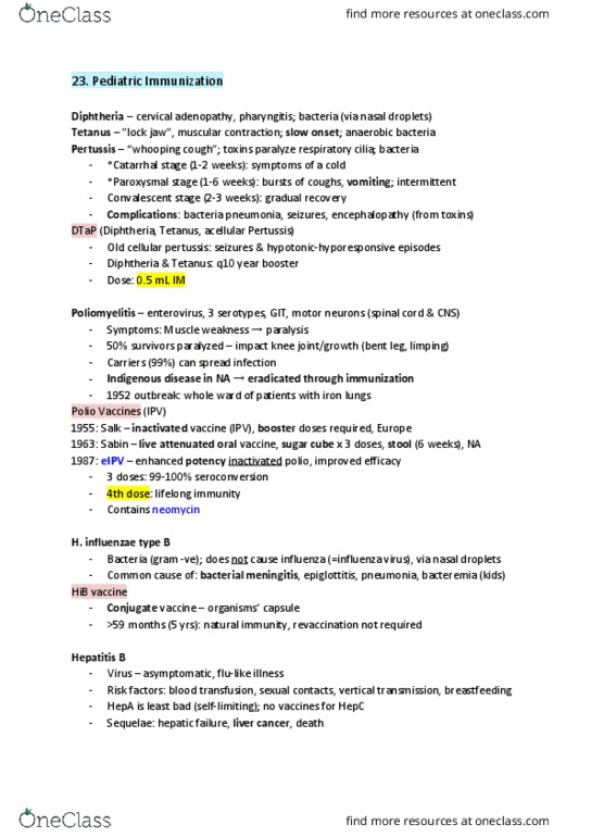 PHRM 111 Lecture Notes - Lecture 23: Haemophilus Influenzae, Hepatitis B Virus, Hib Vaccine thumbnail