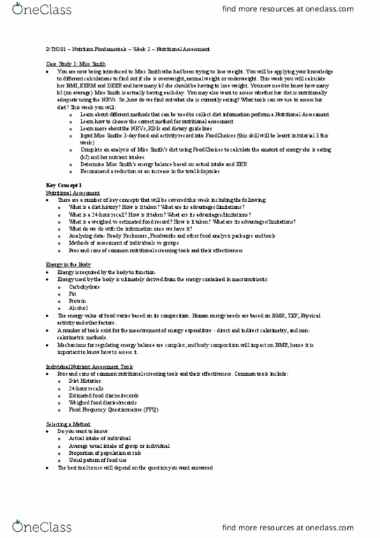 DTN201 Lecture Notes - Lecture 2: Dietary Reference Intake, Indirect Calorimetry, Joule thumbnail