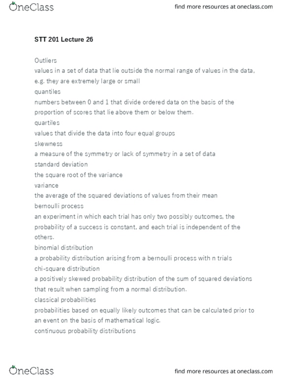 STT 201 Lecture Notes - Lecture 26: Bernoulli Process, Squared Deviations From The Mean, Binomial Distribution thumbnail