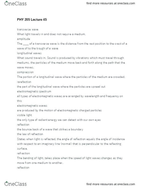 PHY 205 Lecture Notes - Lecture 45: Transverse Wave, Longitudinal Wave, Electromagnetic Spectrum thumbnail