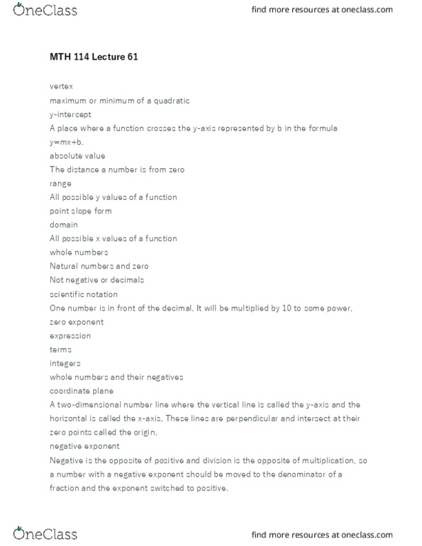 MTH 114 Lecture Notes - Lecture 61: Function Point, Quadratic Function, Scientific Notation thumbnail