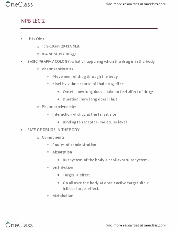 NPB 168 Lecture Notes - Lecture 1: Circulatory System, Bioavailability, Triazolam thumbnail