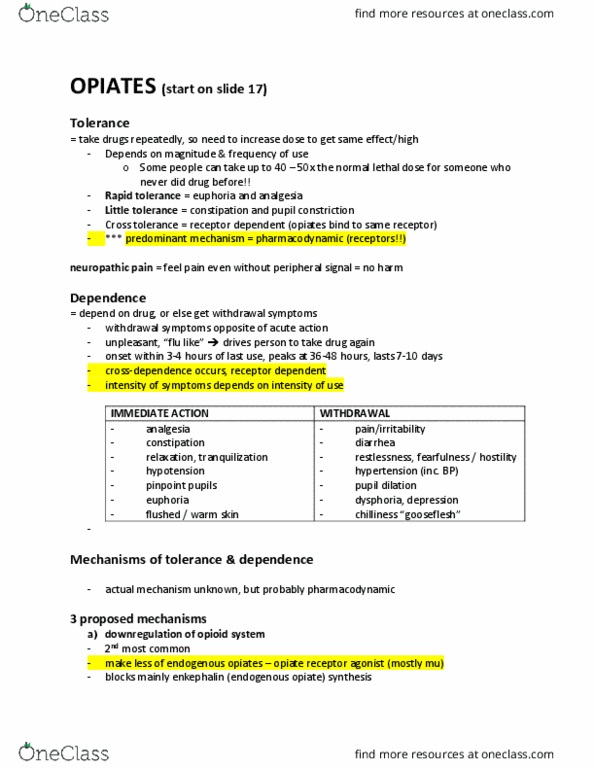 NPB 168 Lecture Notes - Lecture 7: Opioid Receptor, Opiate, Pharmacodynamics thumbnail