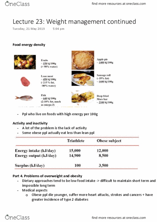 FOOD20003 Lecture Notes - Lecture 23: Food Energy, Energy Density, Underweight thumbnail