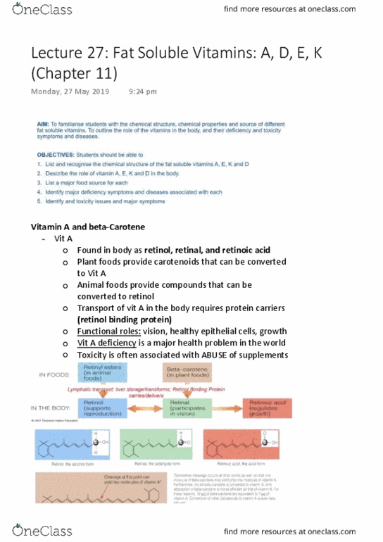 FOOD20003 Lecture Notes - Lecture 27: Retinol Binding Protein, Retinol, Vitamin A thumbnail