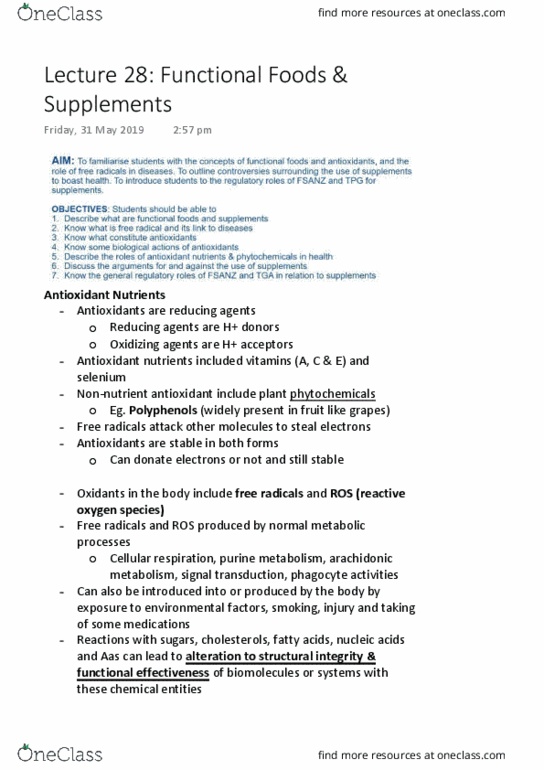 FOOD20003 Lecture Notes - Lecture 28: Cellular Respiration, Oxidative Stress, Antioxidant thumbnail